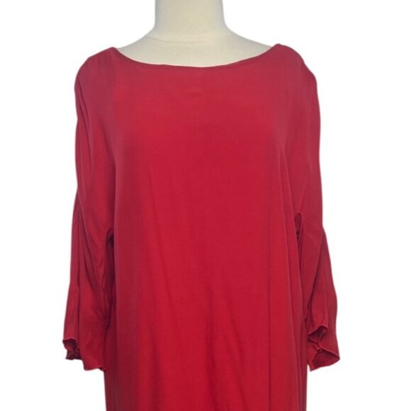 Création L Long Sleeve Midi Dress Size 16 Red Ruffle Hem Back Zipper - Picture 3 of 9